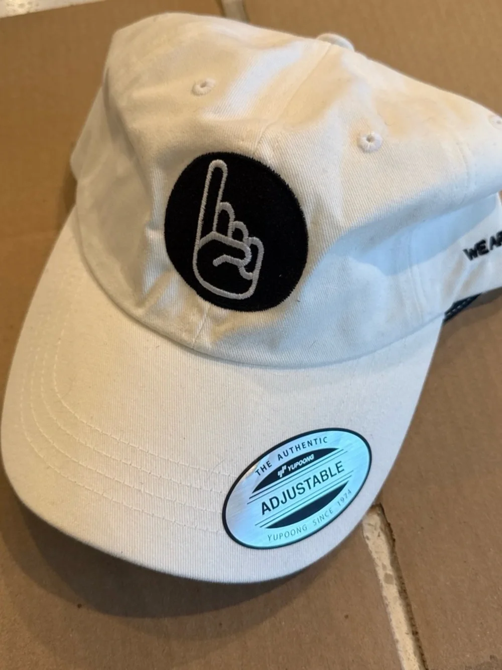 Men’s Adjustable White Baseball Cap with Embroidered Finger Logo